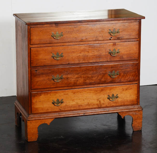 Appraisal: CHERRY CHIPPENDALE PERIOD CHEST OF DRAWERS graduated hand hewn chamfered