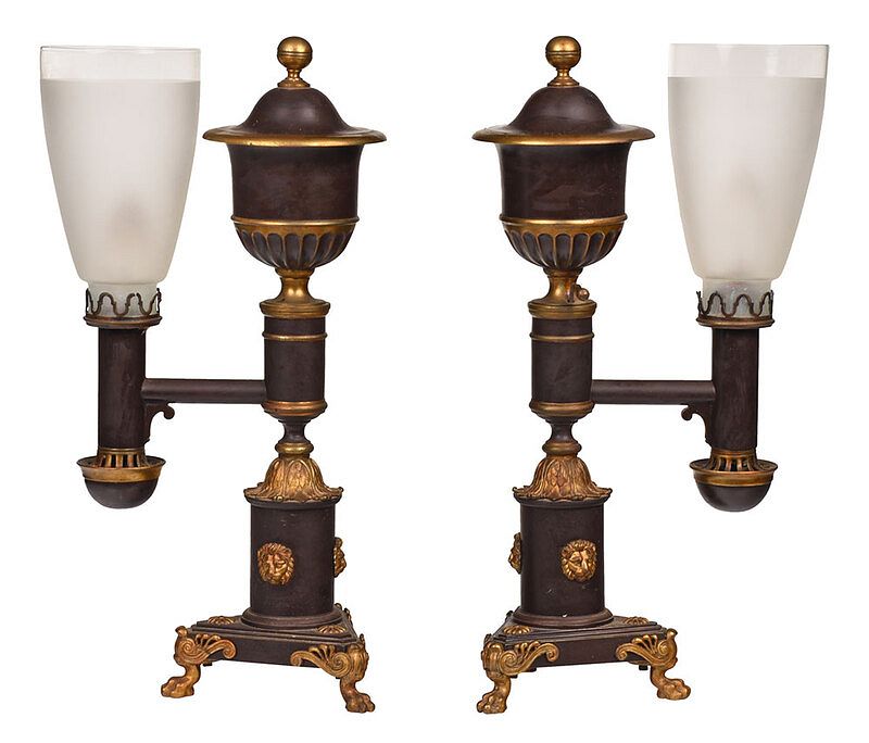 Appraisal: Pair of Gilt Bronze Single Light Argand Lamps th century