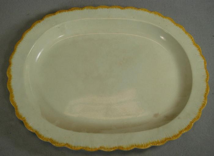 Appraisal: Leeds creamware gold feather edge oval platter some glaze loss