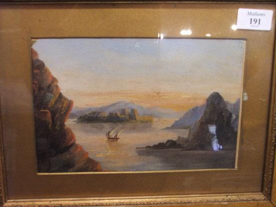 Appraisal: TH CENTURY SCHOOL - Mediterranean coastal view at sunset with