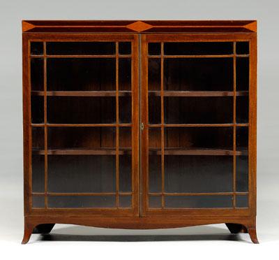 Appraisal: Hepplewhite style bookcase cabinet figured mahogany with satinwood inlay two