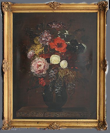 Appraisal: LARGE FLORAL PAINTING OIL C First quarter th C copy