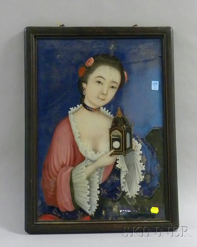 Appraisal: Chinese Framed Reverse-painted Portrait on Glass Depicting a Young Woman