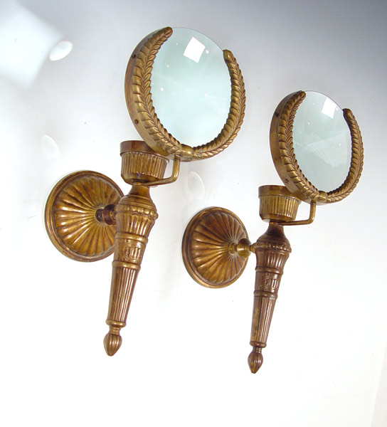 Appraisal: PAIR MAGNIFY GLASS WALL SCONCES Measures '' high x ''