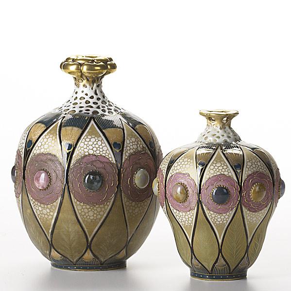 Appraisal: RIESSNER STELLMACHER KESSELTwo Amphora porcelain vases in Gres-BijouLight wear to