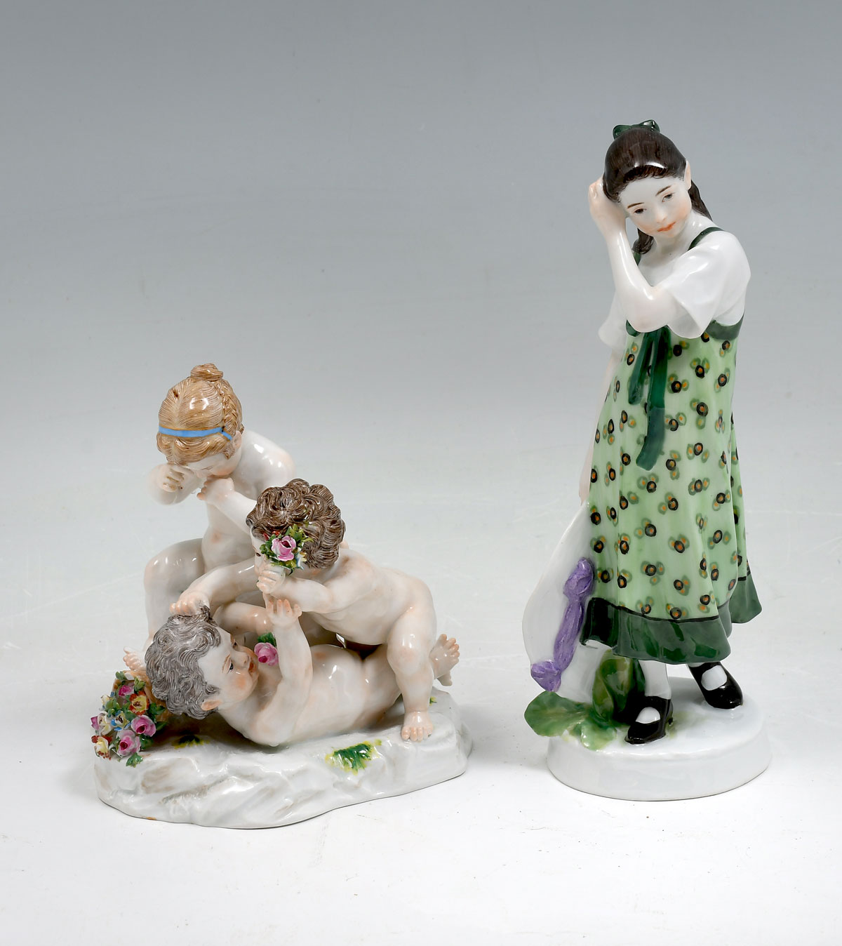 Appraisal: PIECE MEISSEN PORCELAIN FIGURES Comprising - Young girl in dress