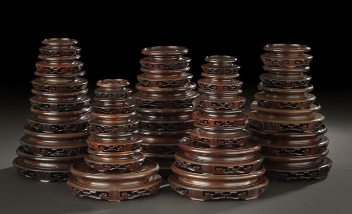 Appraisal: Thirty-Two Chinese Carved Wooden Display Stands mostly vase and bowl