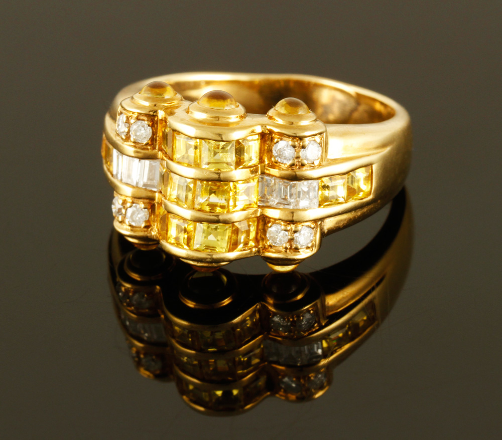 Appraisal: - K Diamond and Yellow Sapphire Ring K yellow gold