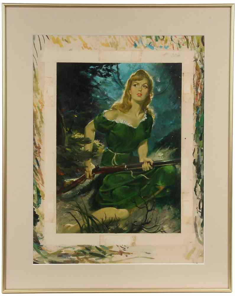 Appraisal: WATERCOLOR GOUACHE - Frontier Woman with Musket a magazine illustration