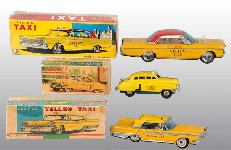 Appraisal: Lot of Tin Litho Yellow Cab Friction Toys Description Japanese