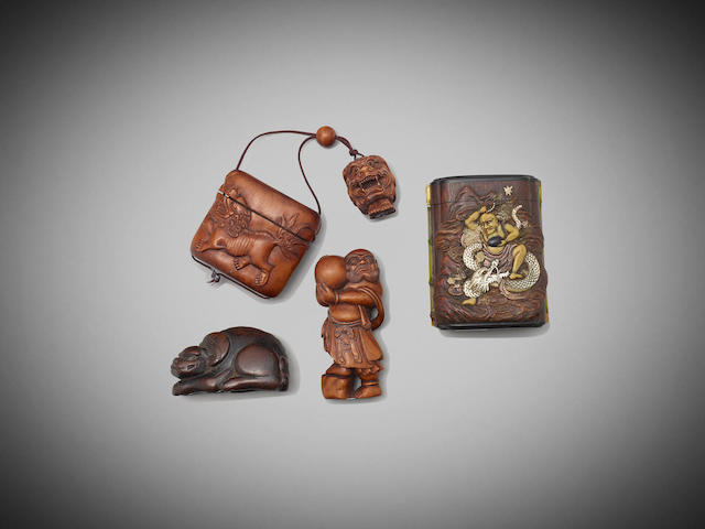 Appraisal: Two Japanese inro and two netsuke Meiji to Taisho periodthe