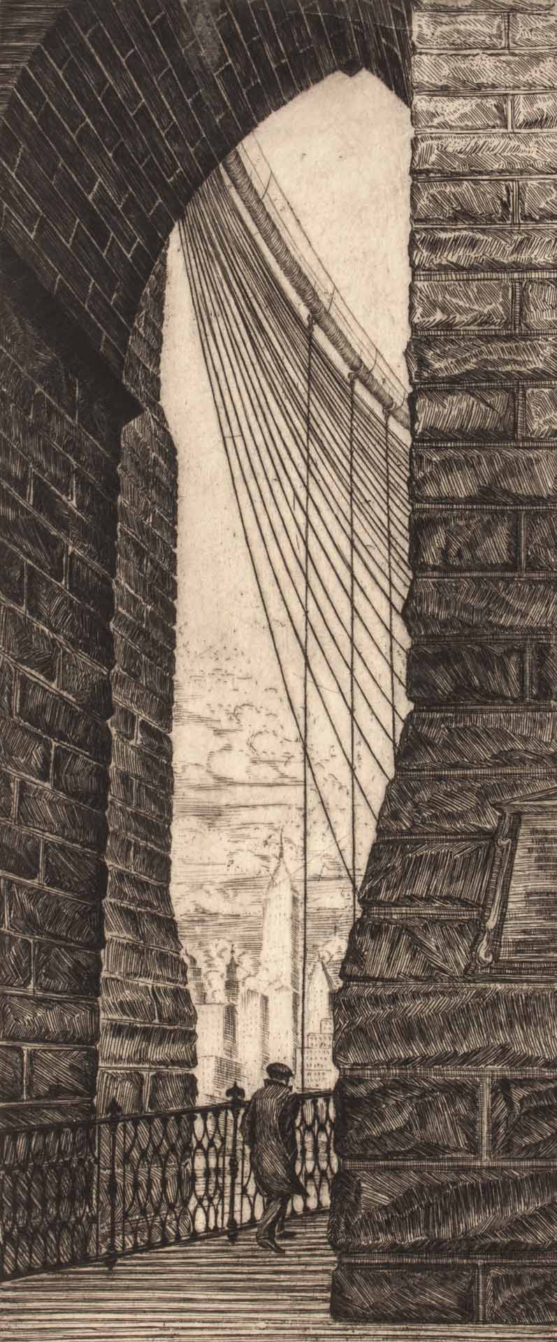 Appraisal: Issac Friedlander Brooklyn Bridge engraving American - Ed wood engraving