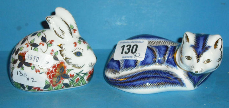 Appraisal: Royal Crown Derby Paperweights Blue Fox And Meadow Rabbit Both