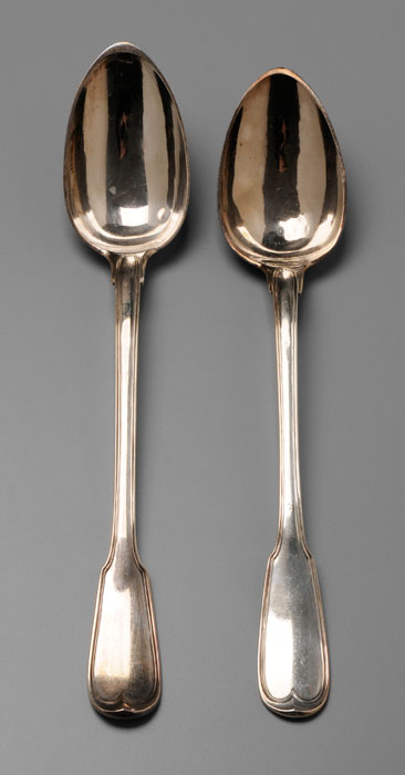 Appraisal: Pair French Silver Stuffing Spoons Paris - fiddle and thread