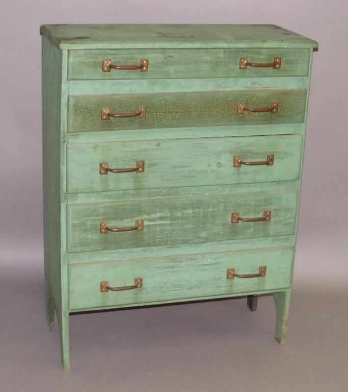 Appraisal: CHEST OF DRAWERSca narrow chest in old green paint with