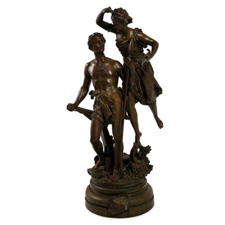 Appraisal: Bronze Allegorical Figural Group of a Laborer and a Classical