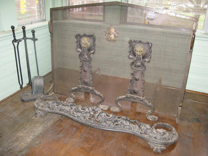 Appraisal: English Reformist Movement Fireplace Set an assembled set including wirework