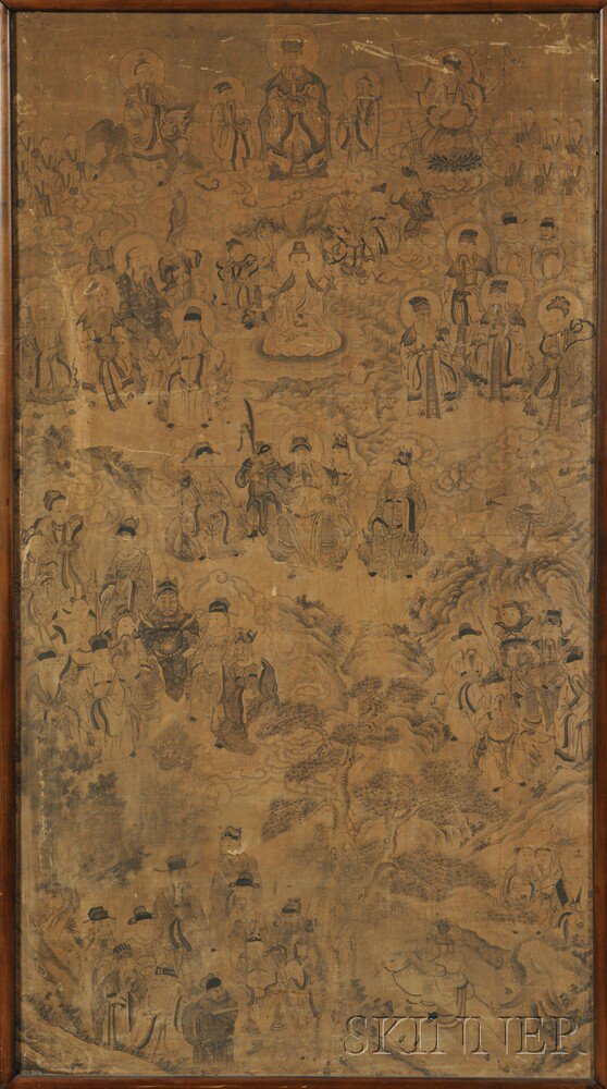 Appraisal: Framed Painting Depicting Deities China ink on paper x in