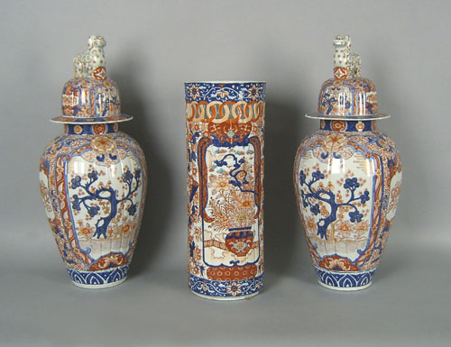 Appraisal: Pair contemporary Imari covered urns h together with an umbrella