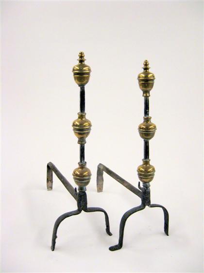 Appraisal: Pair of English iron and brass andirons th th century