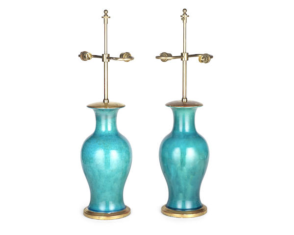 Appraisal: A pair of decorative Chinese turquoise glazed baluster vase lamp