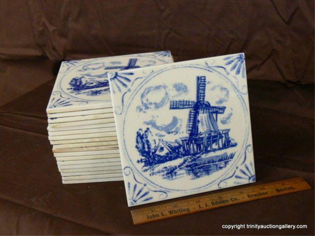 Appraisal: Pile of Tiles Vintage Blue White Windmill Wall Tiles Made