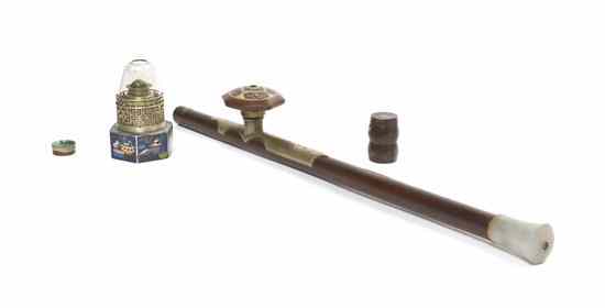 Appraisal: An Opium Pipe and Lantern the pipe of hardwood with