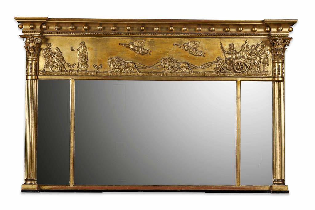 Appraisal: REGENCY GILT AND GESSO TRIPLE PLATE OVERMANTEL MIRROR TH CENTURY