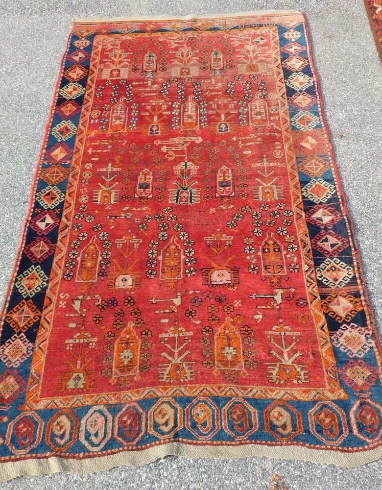 Appraisal: ANTIQUE TURKISH KAZAK RUG Antique large Turkish Kazak scatter rug