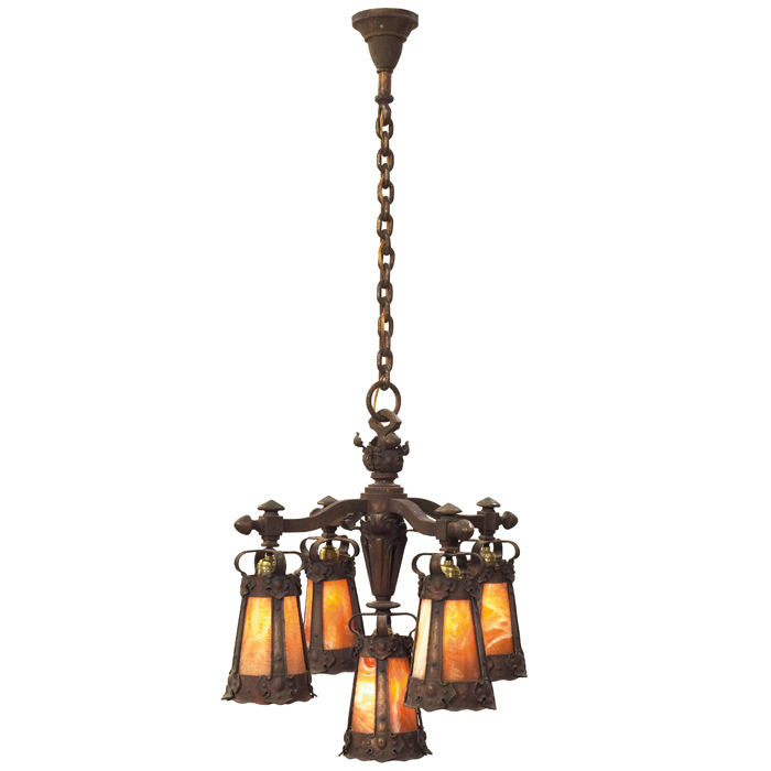 Appraisal: Arts and Crafts hanging fixture five-light form with slag glass