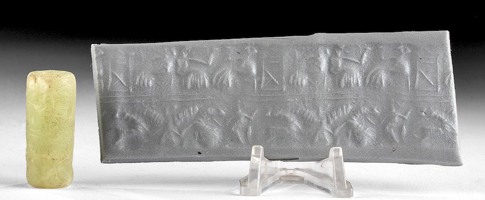 Appraisal: Ancient Sumerian Chalcedony Cylinder Seal Ancient Near East Sumeria ca