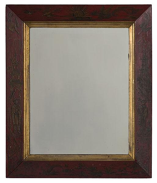 Appraisal: RED JAPANNED MIRROR late th-early th century A Chinoiserie design