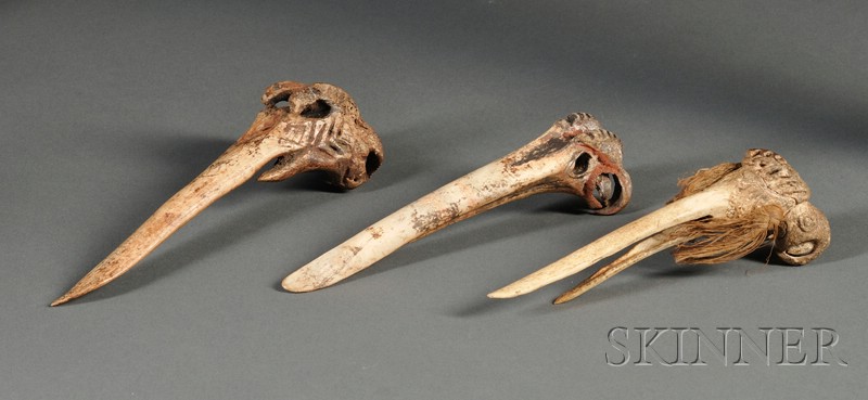 Appraisal: Three New Guinea Carved Bone Implements all with abstract bird