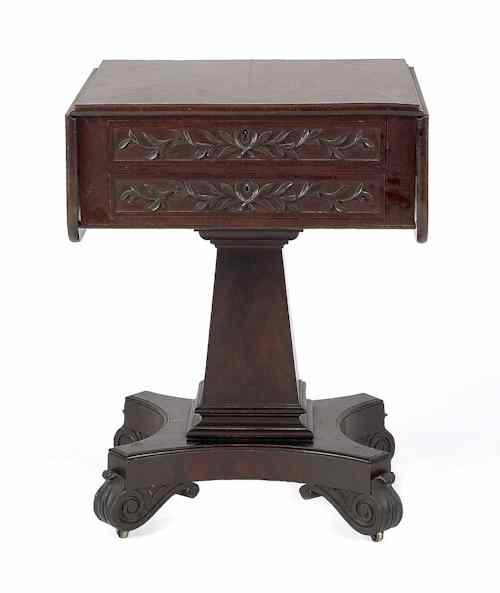 Appraisal: American classical mahogany work table attributed to Isaac Vose Boston