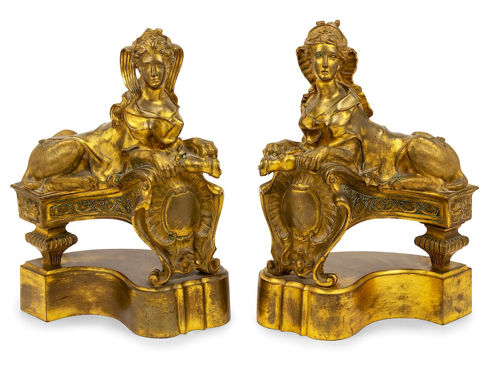 Appraisal: A Pair of Gilt Bronze Figural Chenets A Pair of