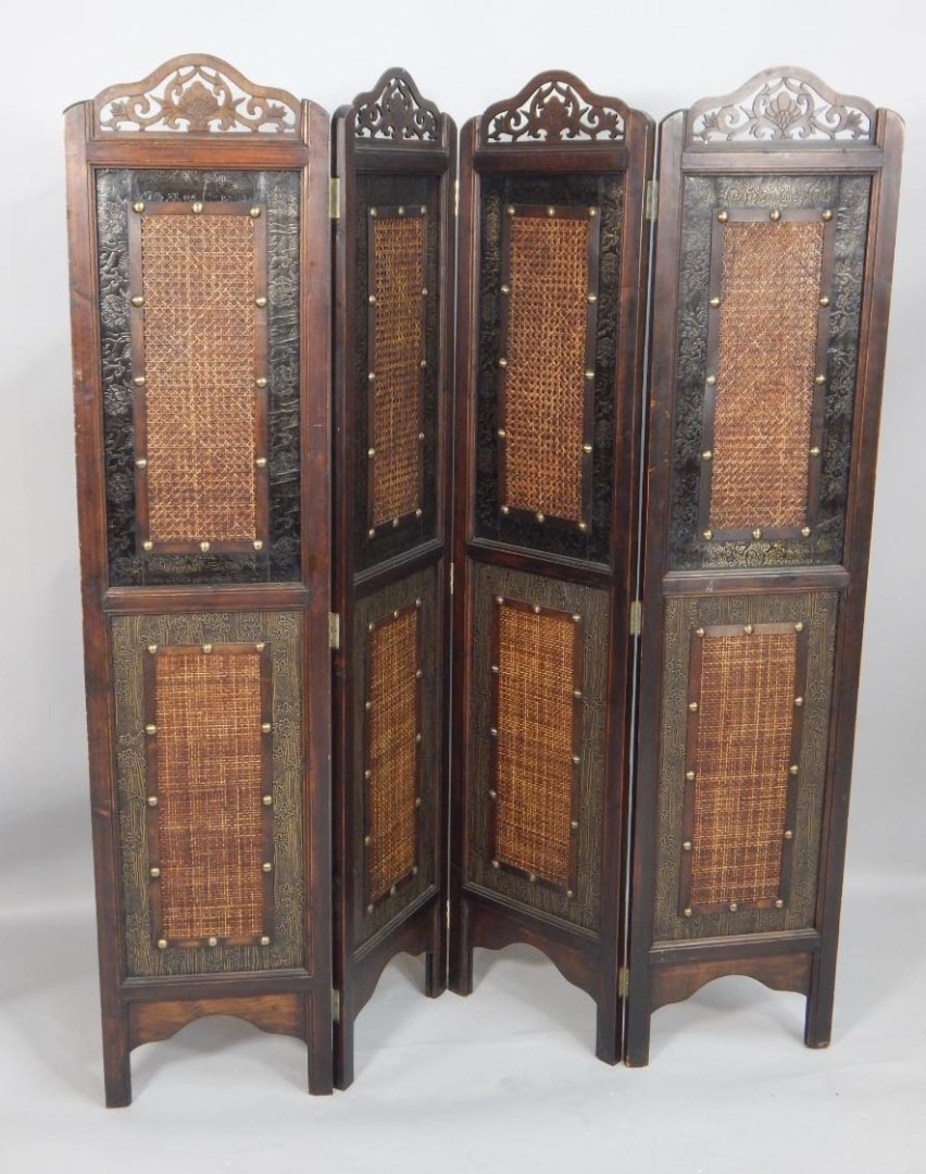 Appraisal: A modern oriental style four fold screen each part with