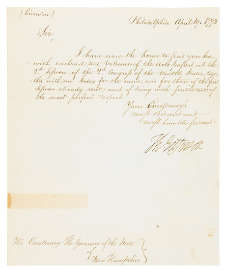 Appraisal: JEFFERSON THOMAS Brief Letter Signed Th Jefferson as Secretary of