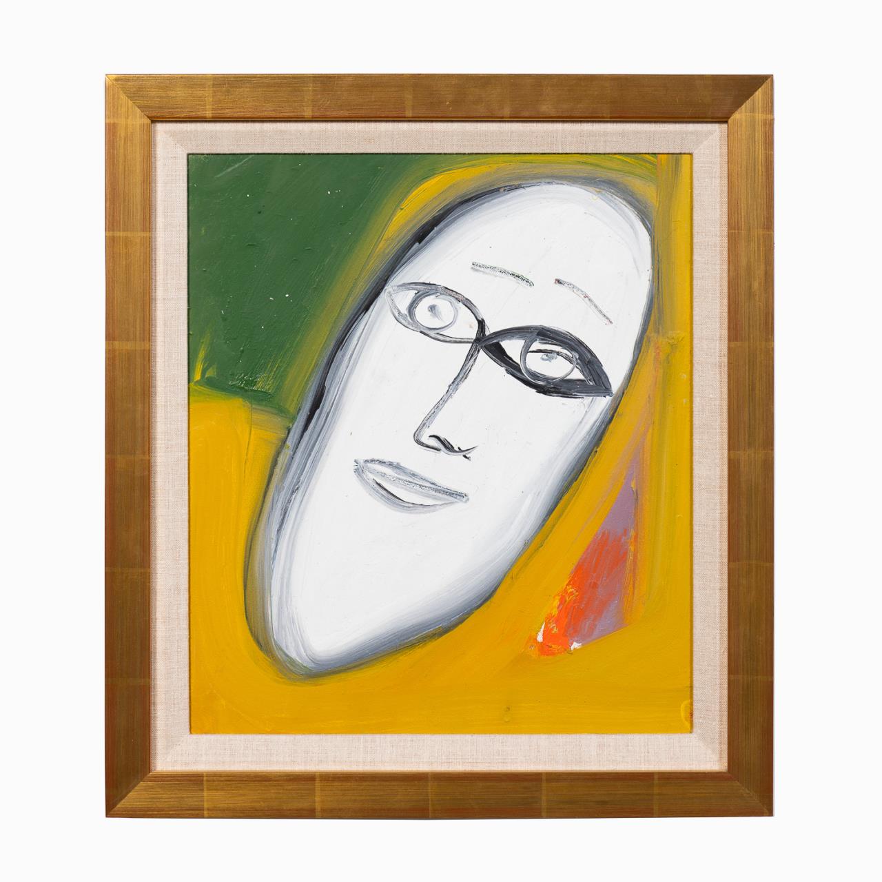 Appraisal: JAMALI FACE PAINTING ON CANVAS GREEN ORANGE WHITE Jamali Pakistani