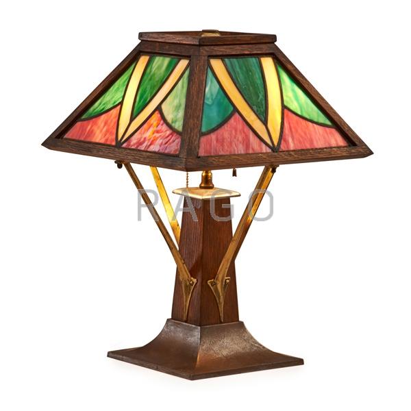 Appraisal: ARTS CRAFTS Table lamp Condition Report Overall excellent condition some