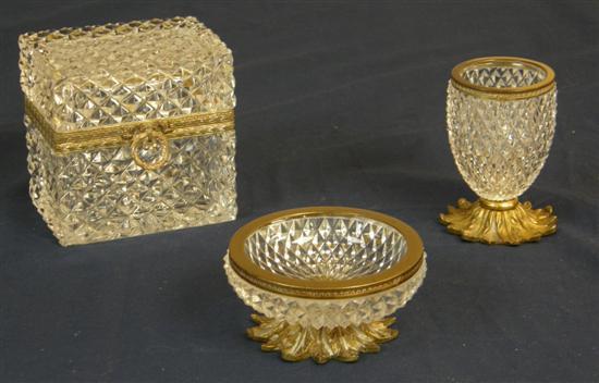 Appraisal: Cut glass and gilt metal mounted dressing table set possibly