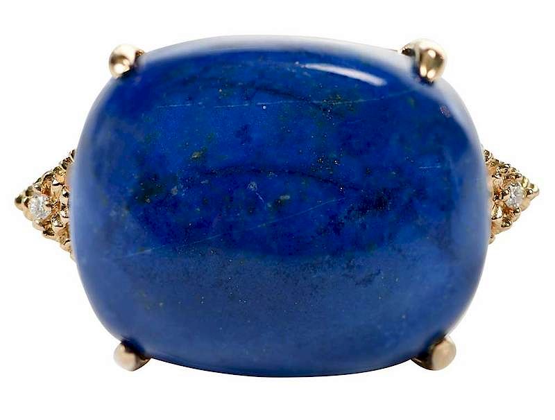 Appraisal: kt Lapis and Diamond Ring one cushion shaped lapis lazuli