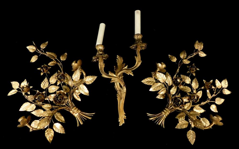 Appraisal: Three continental wall sconces late th early th C gilt