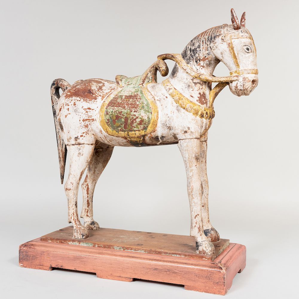 Appraisal: Painted Folk Art Figure of a Horse Possibly Asian On