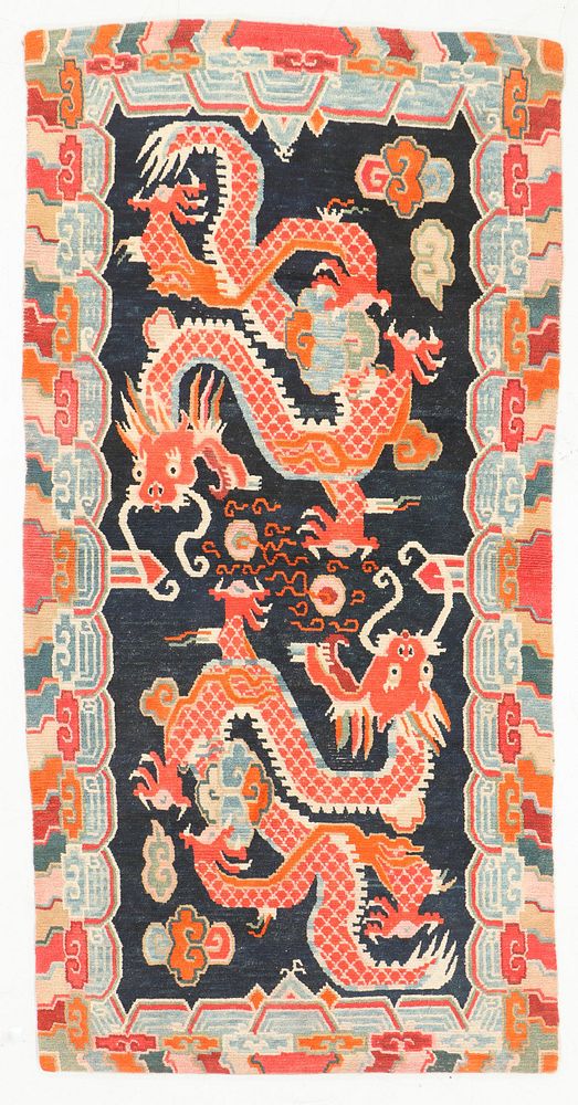 Appraisal: Tibetan Double Dragon Rug Early th C Tibetan Double Dragon