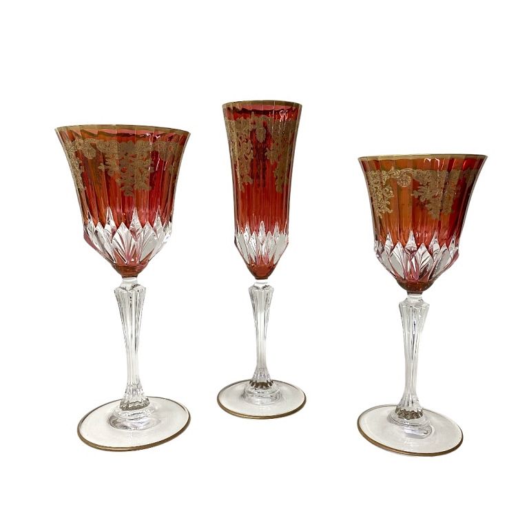 Appraisal: Three Bohemian Glass Three Bohemian Glass champagne And Wine Glasses