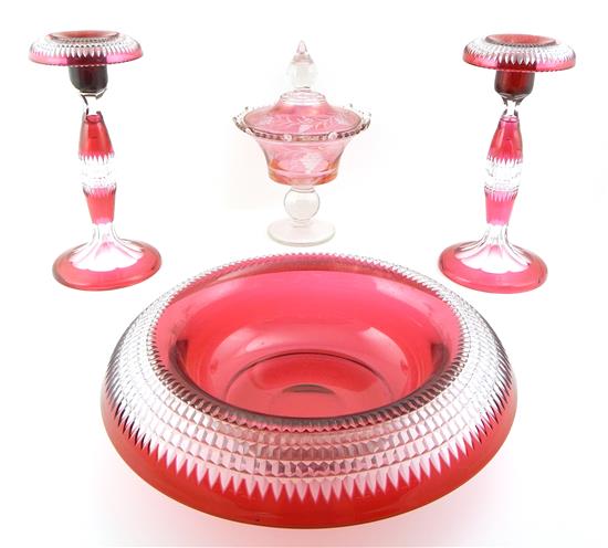 Appraisal: Four pieces th C ruby cut to clear glass three