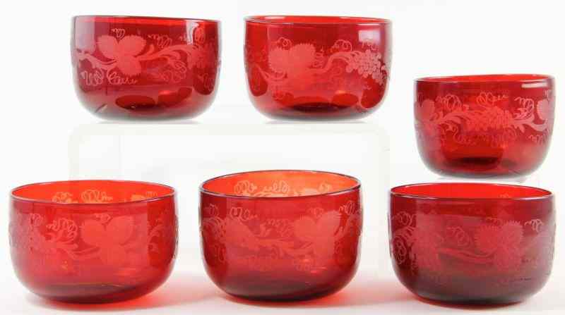 Appraisal: Set of Six Bohemian Ruby Red Glass Finger Bowlseach with