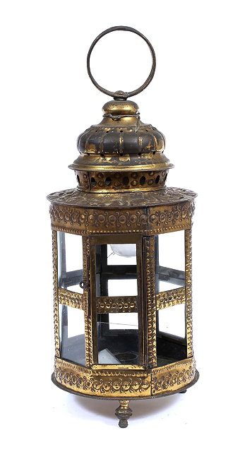 Appraisal: AN ANTIQUE TH CENTURY CYLINDRICAL LANTERN with faceted sides suspension