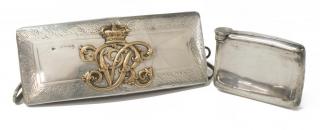 Appraisal: BRITISH ARMY STERLING CARTRIDGE BOX FLASK lot of English silver