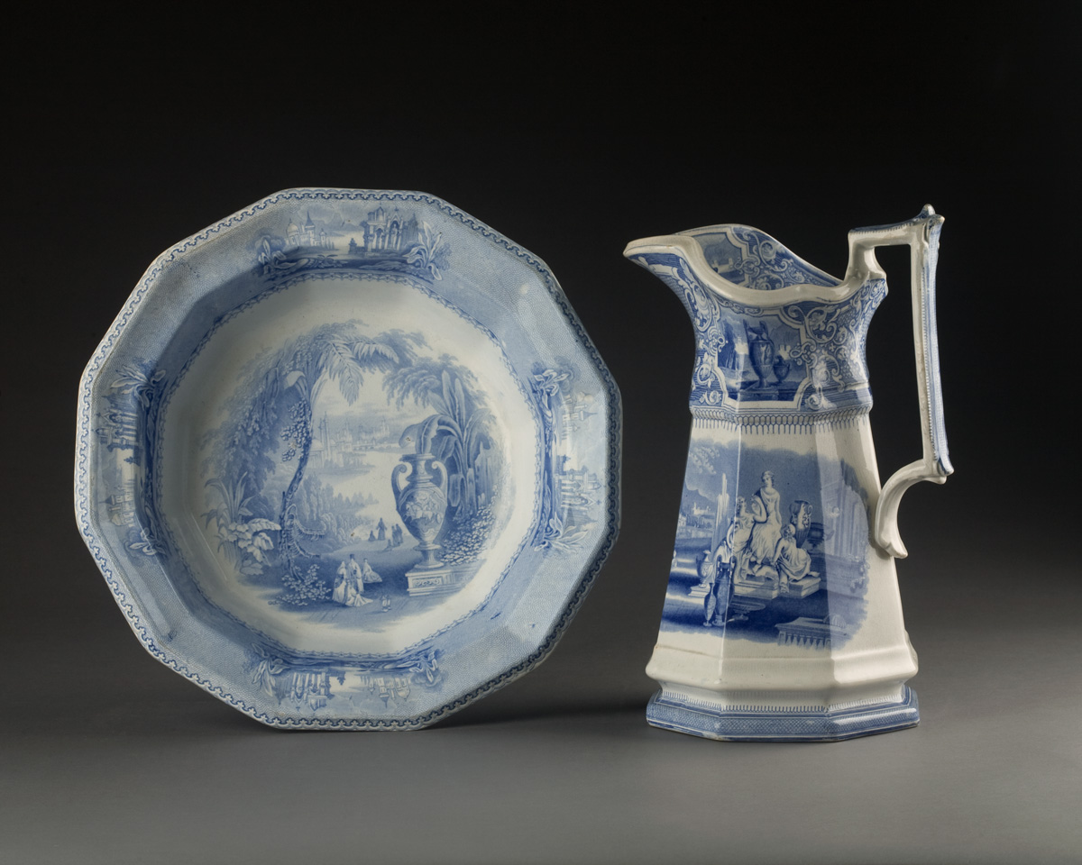 Appraisal: STAFFORDSHIRE BLUE TRANSFER-PRINTED 'COLONNA' PATTERN EWER THOMAS GOODFELLOW CIRCA -